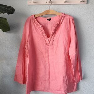 Talbots embellish 100% linen tunic blouse